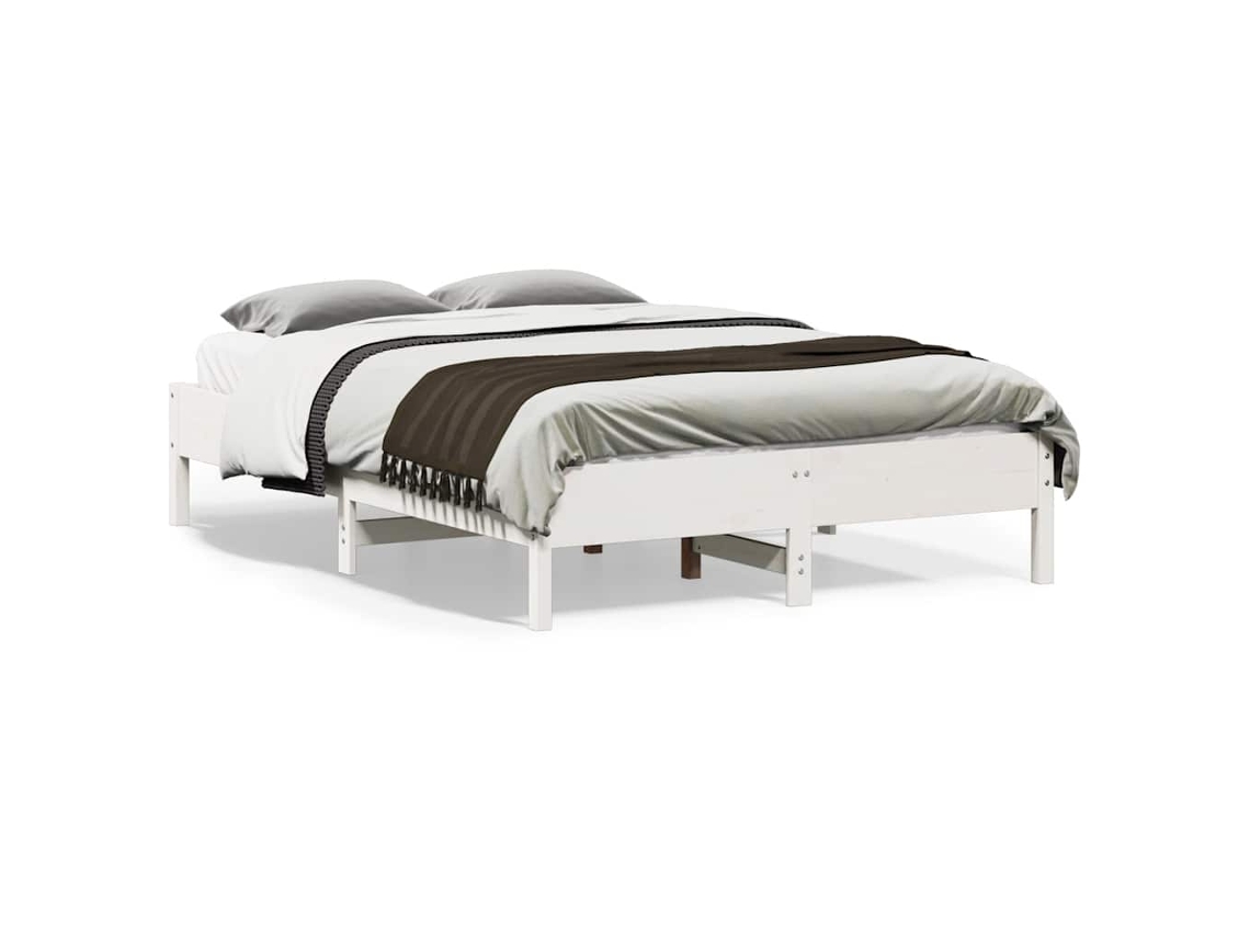 Vidaxl Cama Sem Colchão 140x190 Cm Madeira De Pinho Maciça Branco