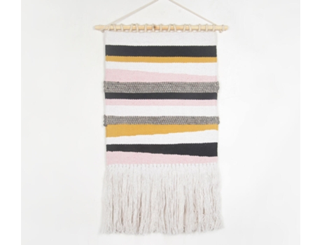 Peça Decorativa LUV SAFFRON Slant Striped & Fringed Cotton Wall Hanging