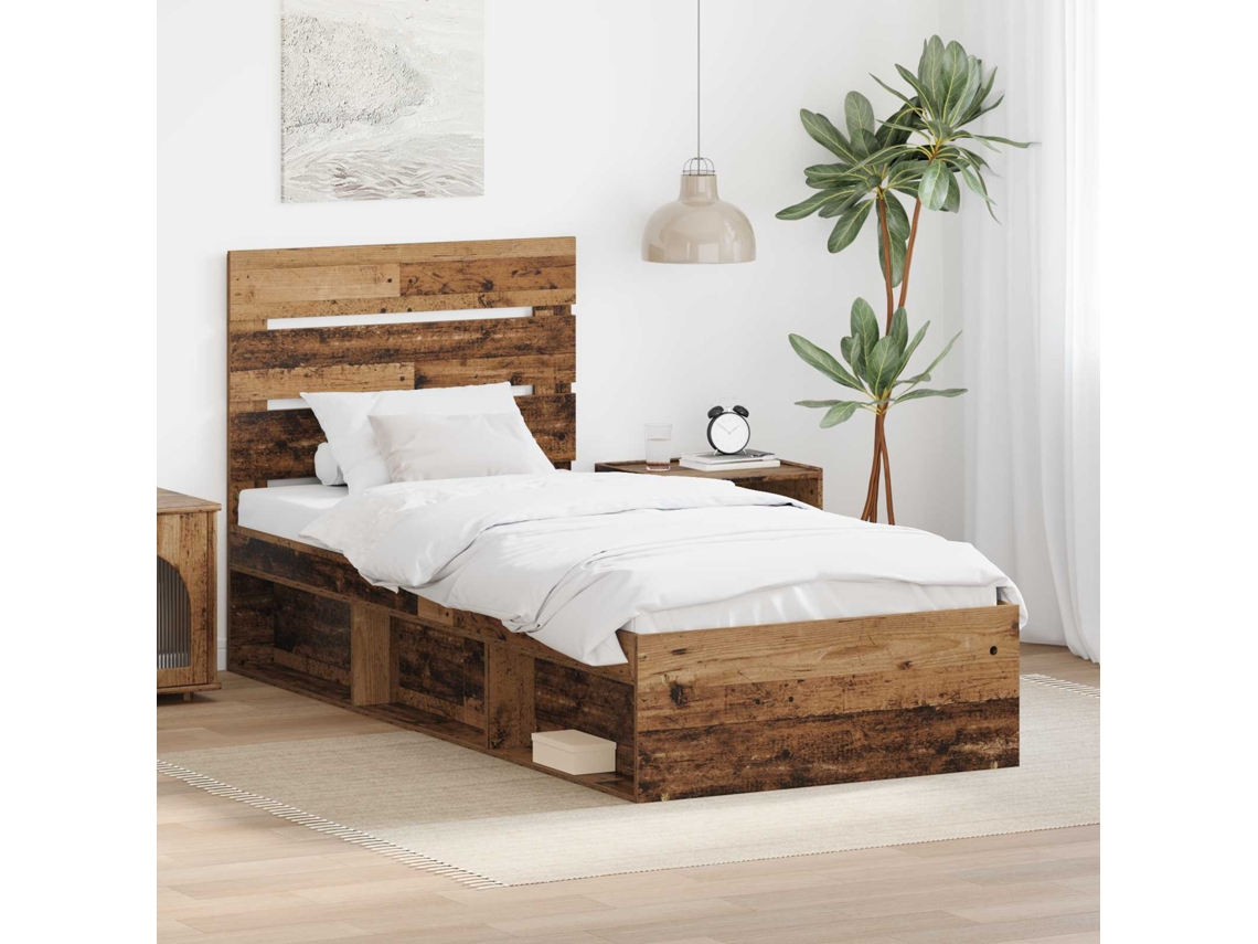 Vidaxl Estrutura da Cama com Cabeceira Madeira Antiga 90 X 200 Cm