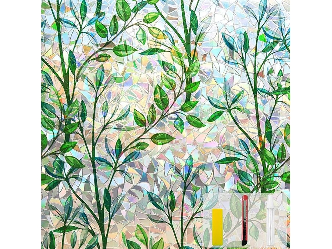 Película de Privacidade para Janelas, Adsorção Electrostática HEXINYIGJLY (folha e Arco íris, 45 X 100 Cm)