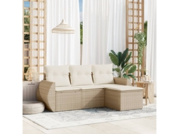 Vidaxl 4 Pcs Conjunto De Sofás Para Jardim C/ Almofadões Vime Pe Bege