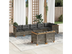 Jogo de Sofá Jardim 8 Peças C/ Almofadões Vime Pe Cinza Dkd Home Decor