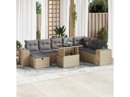 Vidaxl 9 Pcs Conjunto De Sofás P/ Jardim Com Almofadões Vime Pe Bege