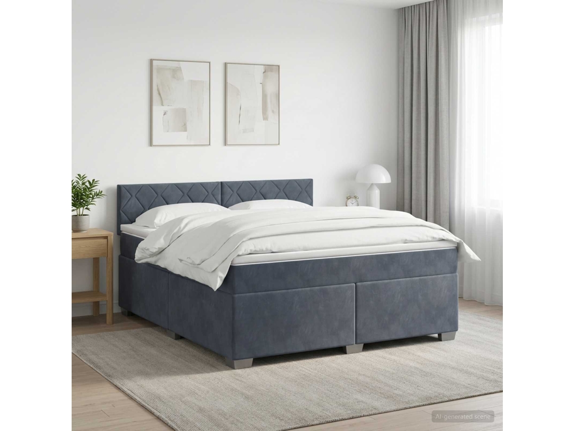 Vidaxl Cama Box Spring Com Colchão E Led Cinzento-escuro 140 X 200 Cm