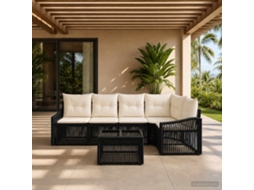 Vidaxl Conjunto De Sofá De Jardim 6 Pcs Preto Vime Pe