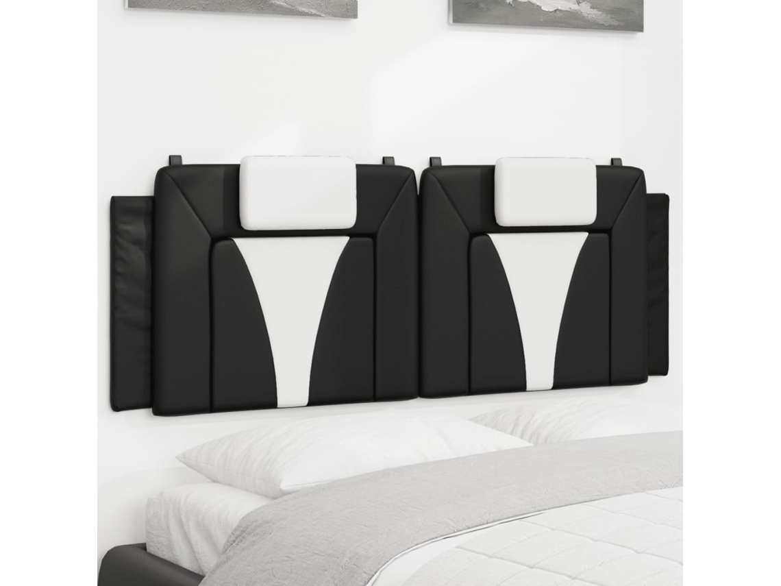 Vidaxl Almofadão De Cabeceira Viana 137 Cm Couro Artificial Preto E Branco