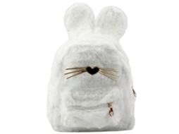 Children's Backpack Furry Plush Rabbit Ears Nose Whiskers White 3l 22cm