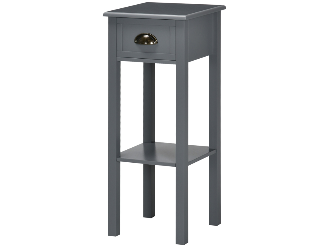 Mesa Lateral Moderna Com Gaveta E Prateleira 30x30x75 Cm Cinza