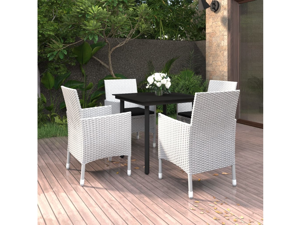Vidaxl 5 Pcs Conjunto De Jantar P/ Jardim C/almofadões Vime Pe E Vidro