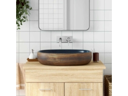 Vidaxl Lavatório De Bancada Oval 59x40x14 Cm Cerâmica Castanho E Azul