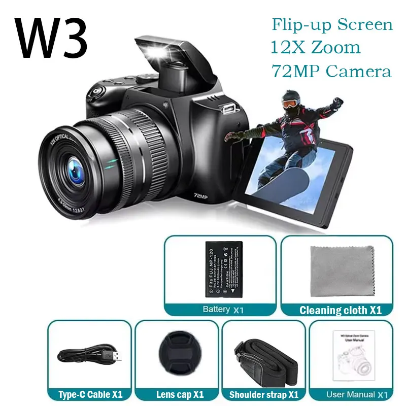 Câmera Digital 4k de 72 Mp, Zoom Óptico de 12x, com Flash, Foco Automático e Wi fi. MDUG (tela Articulada W3, Sem Entrada para Cartão Sd)