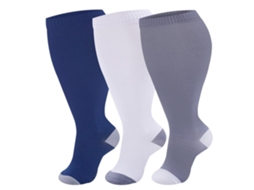 Meias De Compressão Nvzi 2xl Pretas, Tamanho Grande, Cano Largo, Para Mulheres, Meias De Suporte Circulatório, Pacote Com 3 Pares, T14