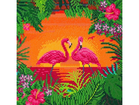 Pintura Diamante Flamingos 30 X 30 Cm Youdoit CRYSTAL ART