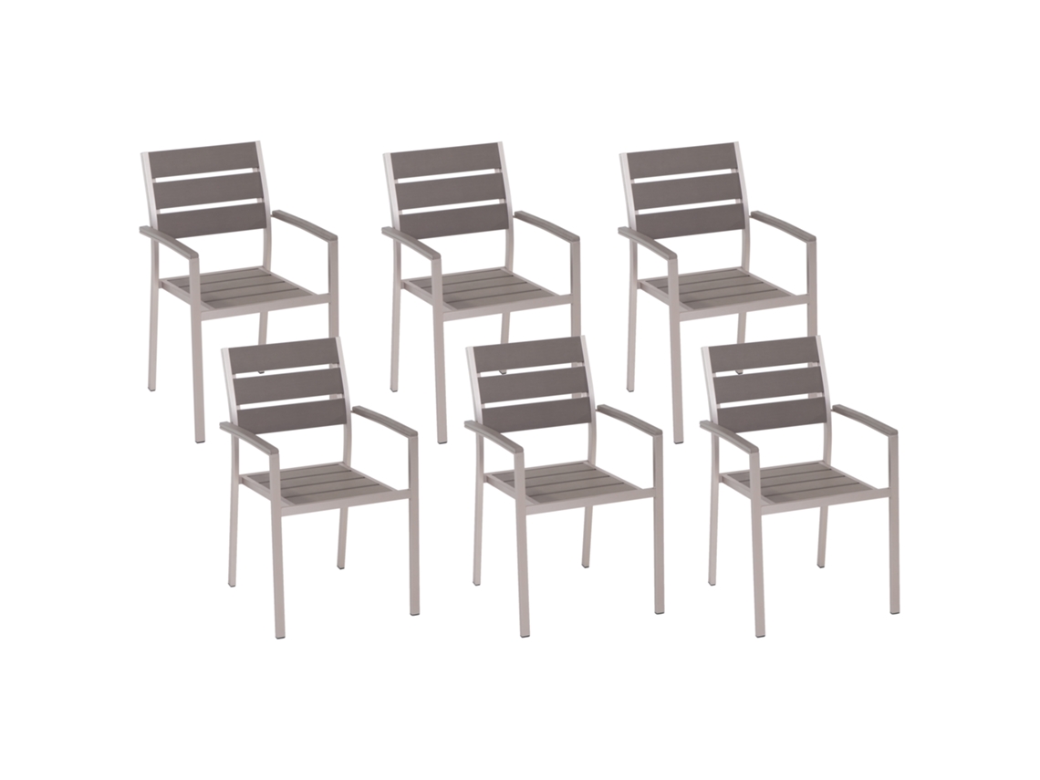 Conjunto De 6 Cadeiras De Jardim Beliani Vernio De Madeira Plástica Cinzento 54x57x88