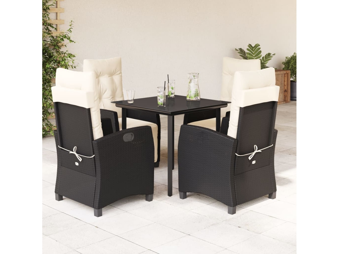 Vidaxl 5 Pcs Conjunto De Jantar P/ Jardim C/ Almofadões Vime Pe Preto