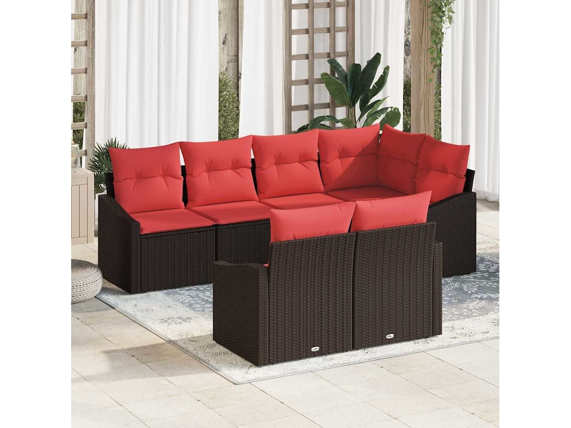 Vidaxl Conjunto De Sofás 7 Unid. Castanho Vime Pe