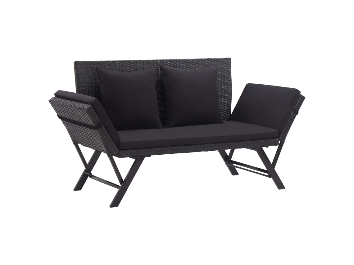 Vidaxl Banco De Jardim C/ Almofadões 176 Cm Vime Pe Preto