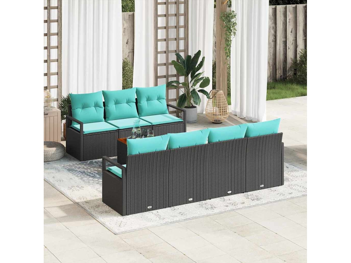 Vidaxl Conjunto De Sofá De Jardim Com Almofada 8 Pcs Preto Vime Pe