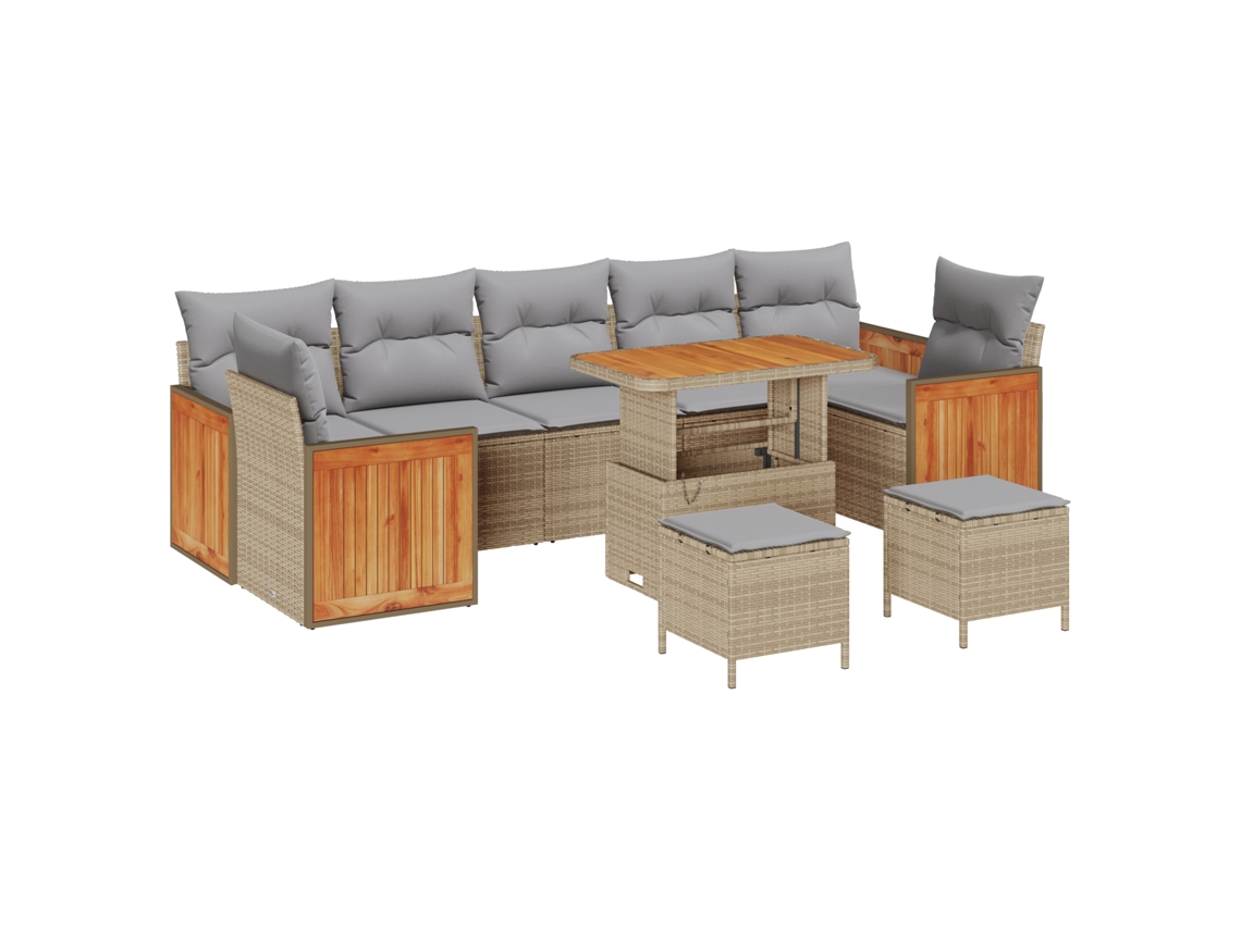 Conjunto 10 Móveis De Jardim Vidaxl Bege Vime Pe (283 X 121 X 85 Cm)