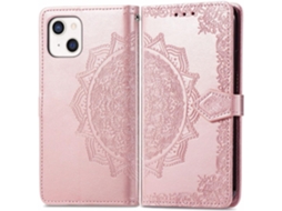 Capa Design Mandala Relevo para iPhone 13 Mini HONGWE. Pele Sintética Magnética Rosa