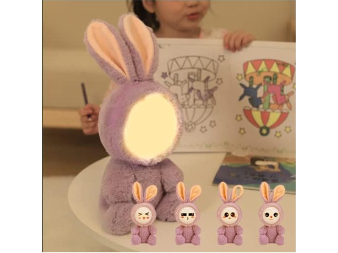 Luz De Noche Para Niños, Muñeco De Peluche Con Lámpara Recargable, Conejo Morado Ou Urso Marrom