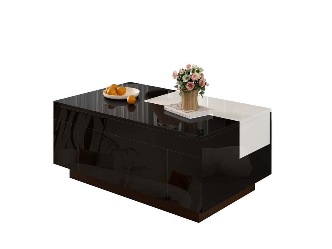 Mesa Centro Brilho Extensível Preto Branco Armazenamento Sala
