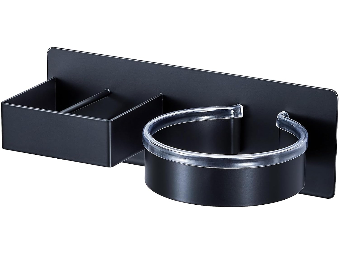 Suporte De Parede Para Secador Cabelo E Chapinha, Cabelo, Aço Inoxidável Sem Furos, Preto