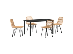 Conjunto 5 De Jantar De Jardim Vidaxl Em Rattan Poliéster Marrom