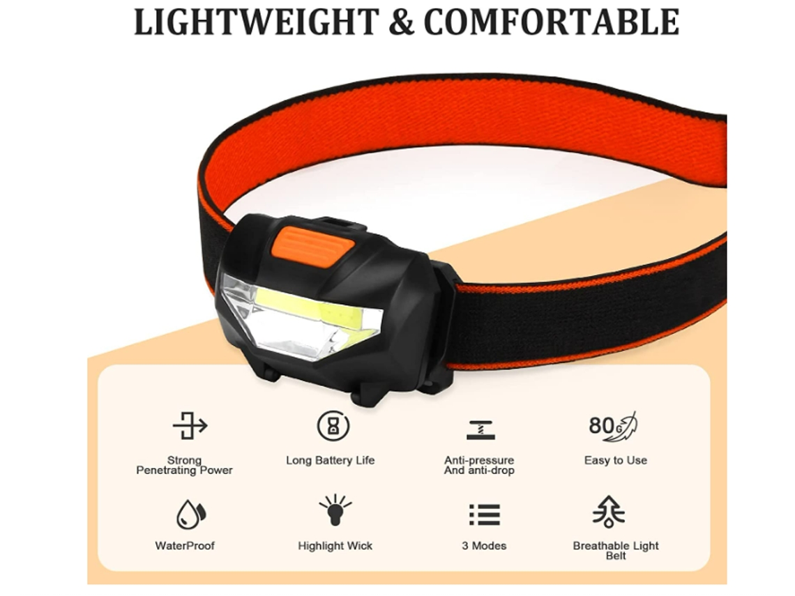Lanterna de Cabeça Farol de Led Super Brilhante e Leve com 3 Modos de Iluminação Farol de Led À Prova D'Água Alimentado Por Bateria Preto YIZHOOD