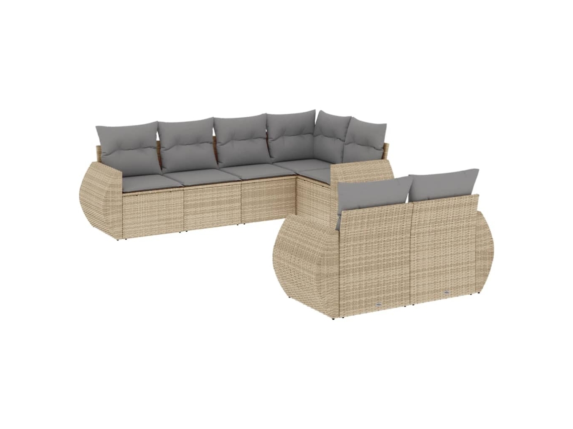 Conjunto de 7 Sofás para Jardim com Almofadões Vime Pe Bege MAISON EXCLUSIVE (7 pcs)