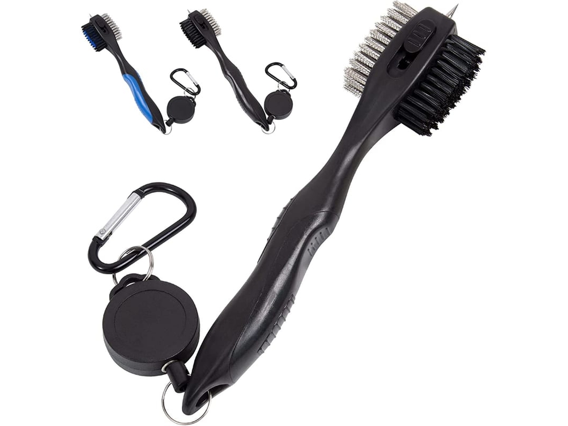 Limpeza De Taco De Golfe 2 Em 1, Escova Com Limpeza De Sulcos Retrátil E Fivela Zipper, Preto