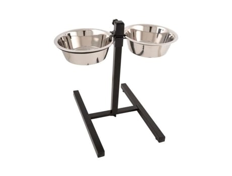 Barra para cães - LOVE STORY - Modelo com 2 tigelas de aço inoxidável - Altura ajustável - Antiderrapante - Interior