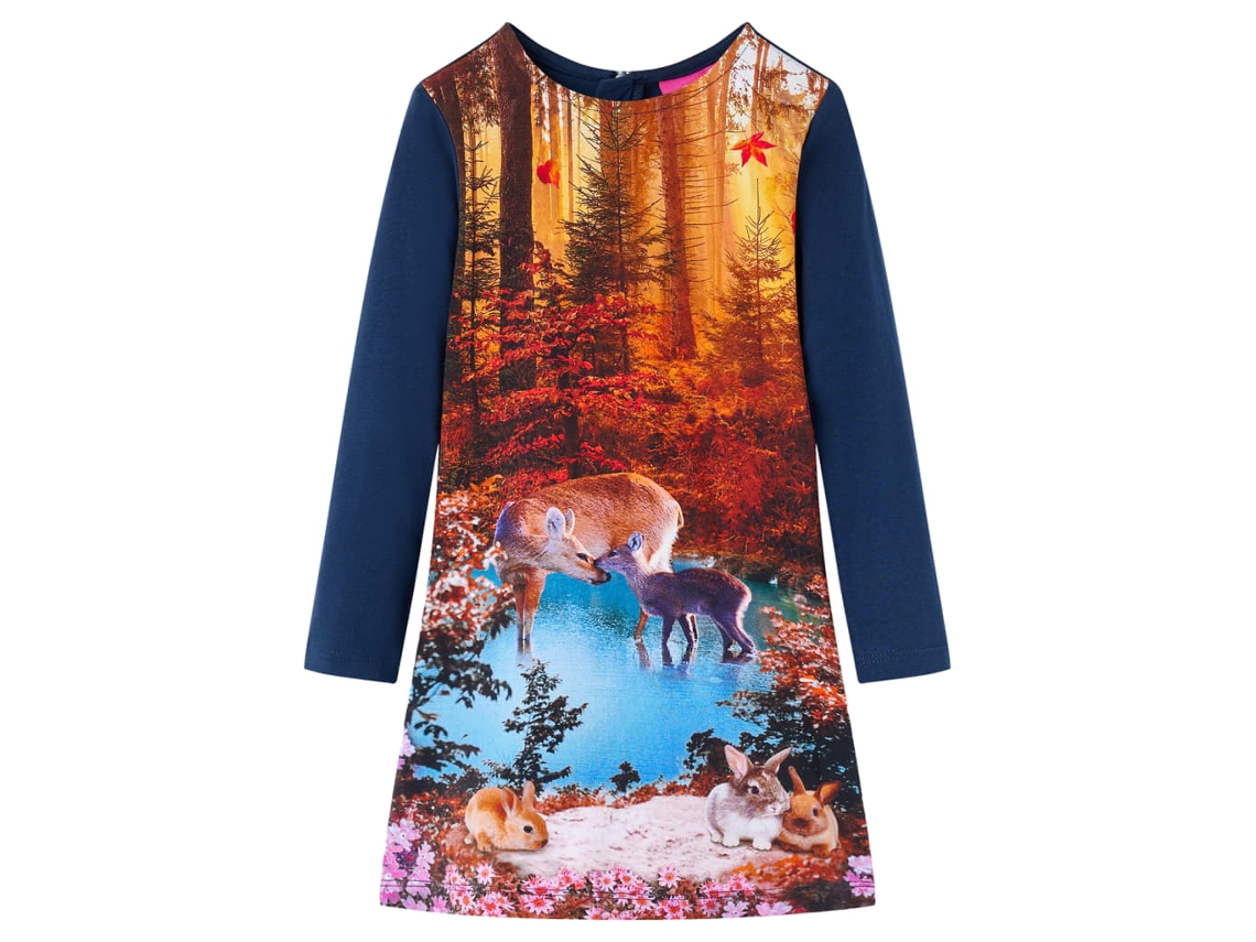 Vestido De Manga Comprida Para Criança Azul-marinho 128