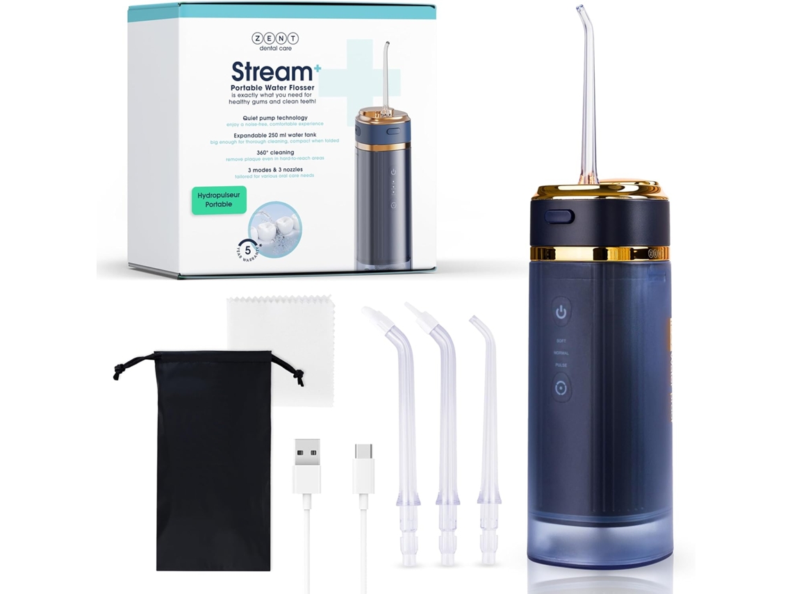 Irrigador Oral Flosser Stream Water, 3 Pontas Especiais, Pressão Ajustável, Remove Placa, Azul YWP