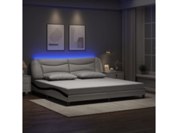 Estrutura Cama C/ Luzes Led 200x200cm Couro Artif. Branco/preto