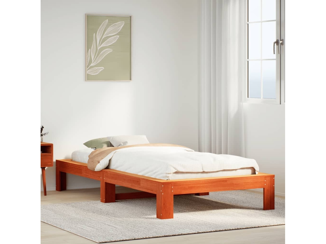 Vidaxl Cama Sem Colchão 90x200 Cm Pinho Maciço Castanho-mel