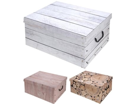 Caja carton decorado maderas 37x30x16 cm