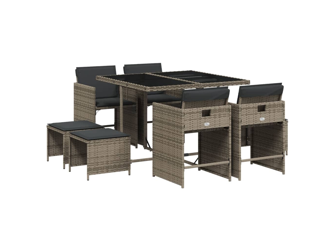 Conjunto de 9 Jantar para Jardim com Almofadões Vime Pe Cinza MAISON EXCLUSIVE