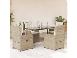 Vidaxl 5 Pcs Conjunto De Jantar P/ Jardim Com Almofadões Vime Pe Bege