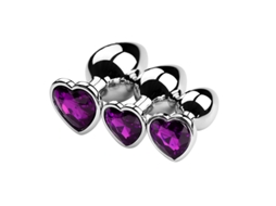 Conjunto de 3 Peças Roxas Plugues Anais de Metal Unissex, Brinquedos para Masturbação MDUG