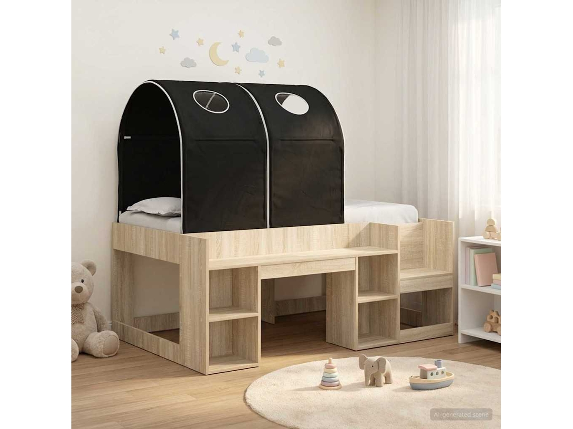 Vidaxl Cama Com Túnel Com Prateleira 3 Unid. Carvalho Sonoma E Preto