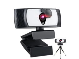 Webcam Full HD 4K com microfone e luz, USB Plug and Play, para laptop, mini câmera preta Bestvite