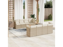 Vidaxl 9 Pcs Conjunto De Sofás P/ Jardim Com Almofadões Vime Pe Bege