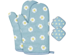 1 Par De Luvas 2 Pegadores - Algodão Antiderrapante - Laváveis - Até 180°c - Azul Floral