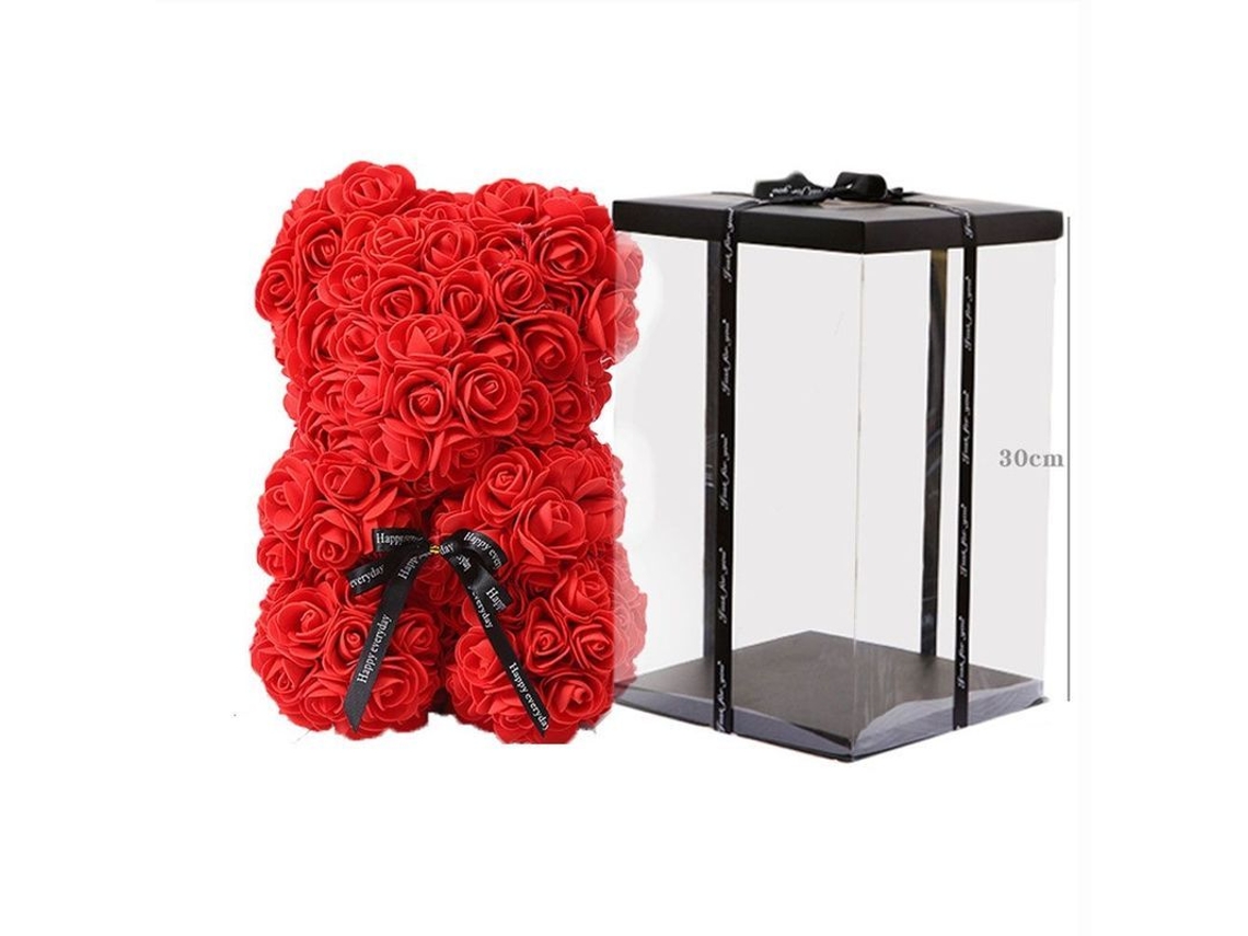 Oso De Rosas - Regalo Para Novia Madre Cumpleaños Aniversario Con Caja 25 Cm