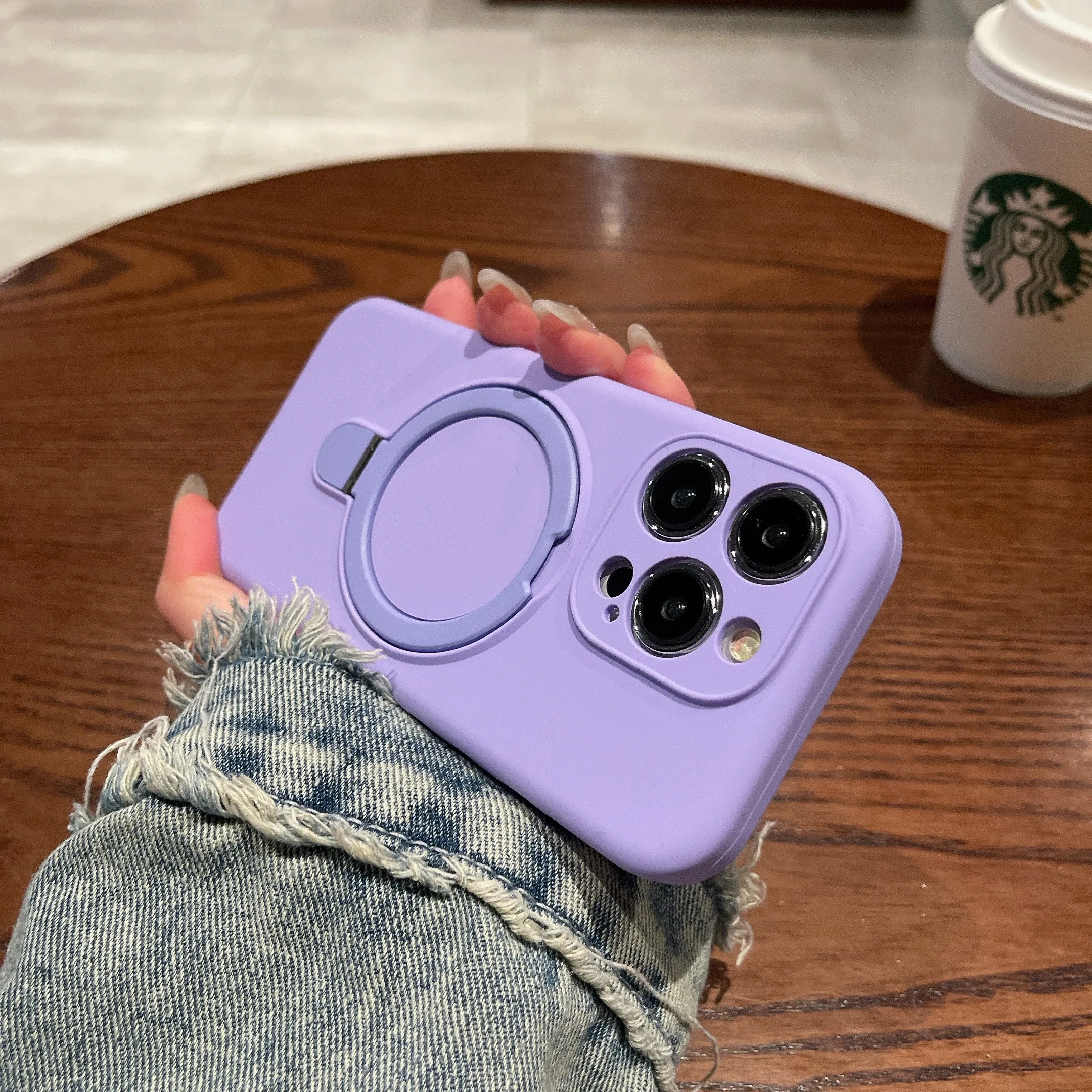 Capa De Celular Com Suporte Magnético Em Silicone Líquido (roxa) Para Iphone 15 Plus