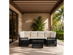 Vidaxl Conjunto De Sofá De Jardim 7 Unid. Preto Vime Pe