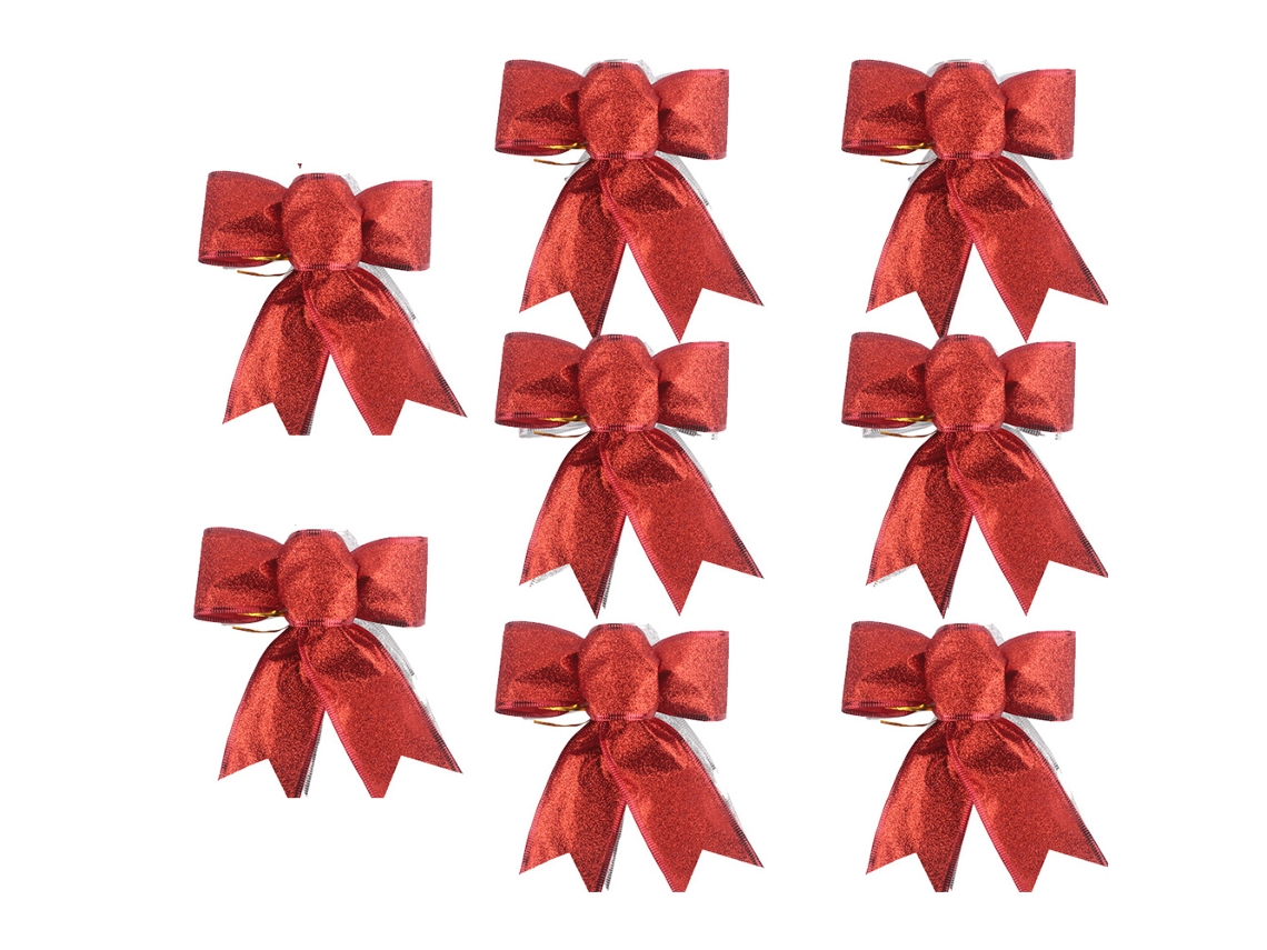 8 Unidades de Guirlanda de Natal com Glitter Enfeites de Árvore de Natal Laços para Decoração de Festa de Natal Vermelho