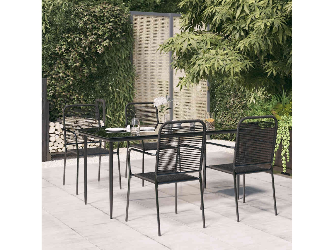 Vidaxl 5 Pcs Conjunto De Jantar P/ Jardim Corda De Algodão E Aço Preto