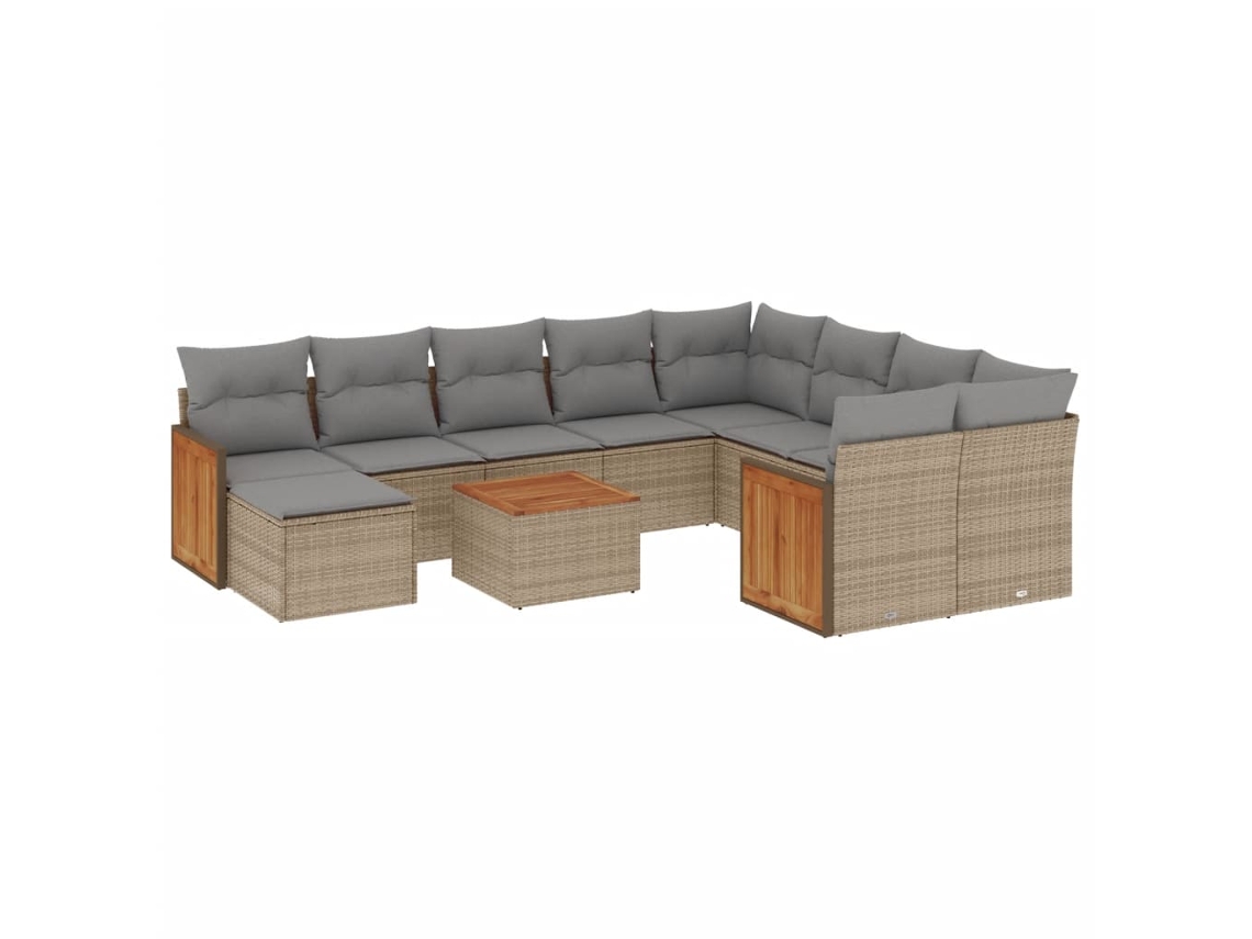 Conjunto de 11 Sofás de Jardim com Almofadões Vime Pe Bege MAISON EXCLUSIVE